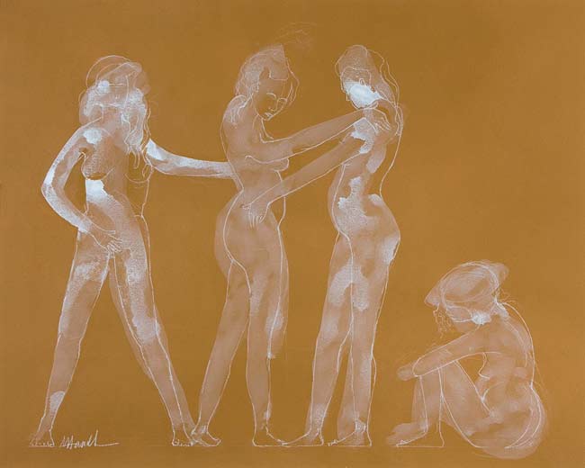 Women Dancing - acrylic and pencil on paper