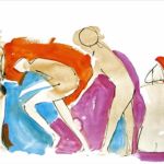 <strong>Figure Studies #1</strong><br />watercolor on paper, 29” X 37” framed Figure Studies #1