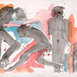 <strong>In The Garden </strong><br />watercolor on paper, 22” X 40” framed In The Garden-framed