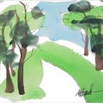 <strong>Summer Landscape</strong><br />watercolor on paper 22” X 26” framed Summer Landscape