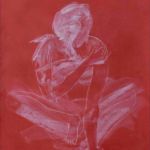 <strong>Seated Woman</strong><br />36.5in x 29in - Acrylic-Prismacolor pencil on paper  <Strong>SOLD</strong> Seated Woman