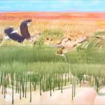 <strong>On High</strong><br /> acrylic on linen 34” X 44” framed On High